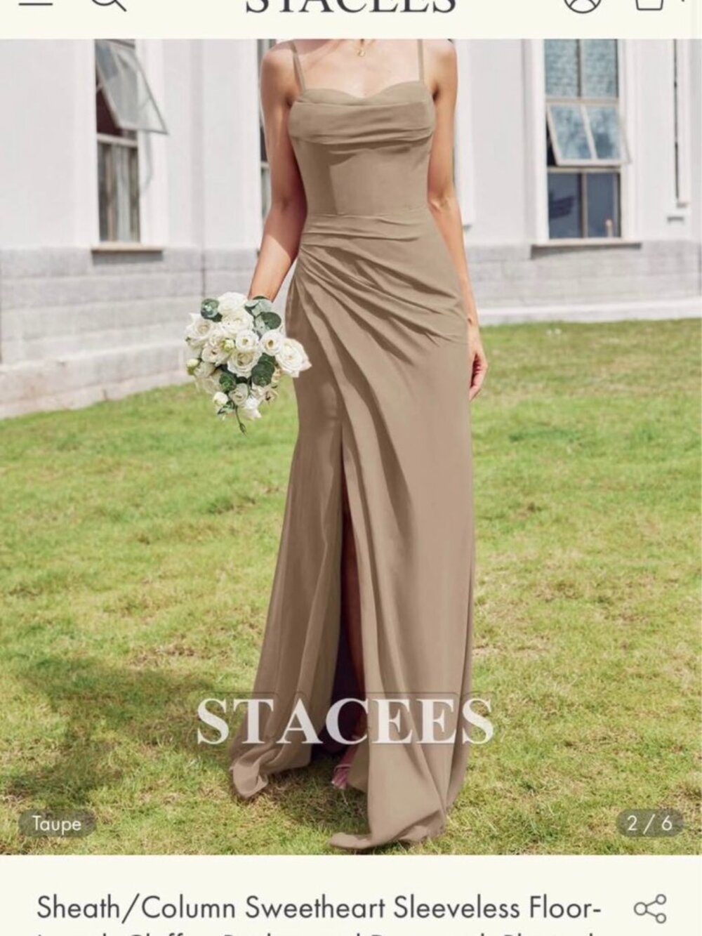 Stacees Taupe Chiffon Bridesmaid Dress New